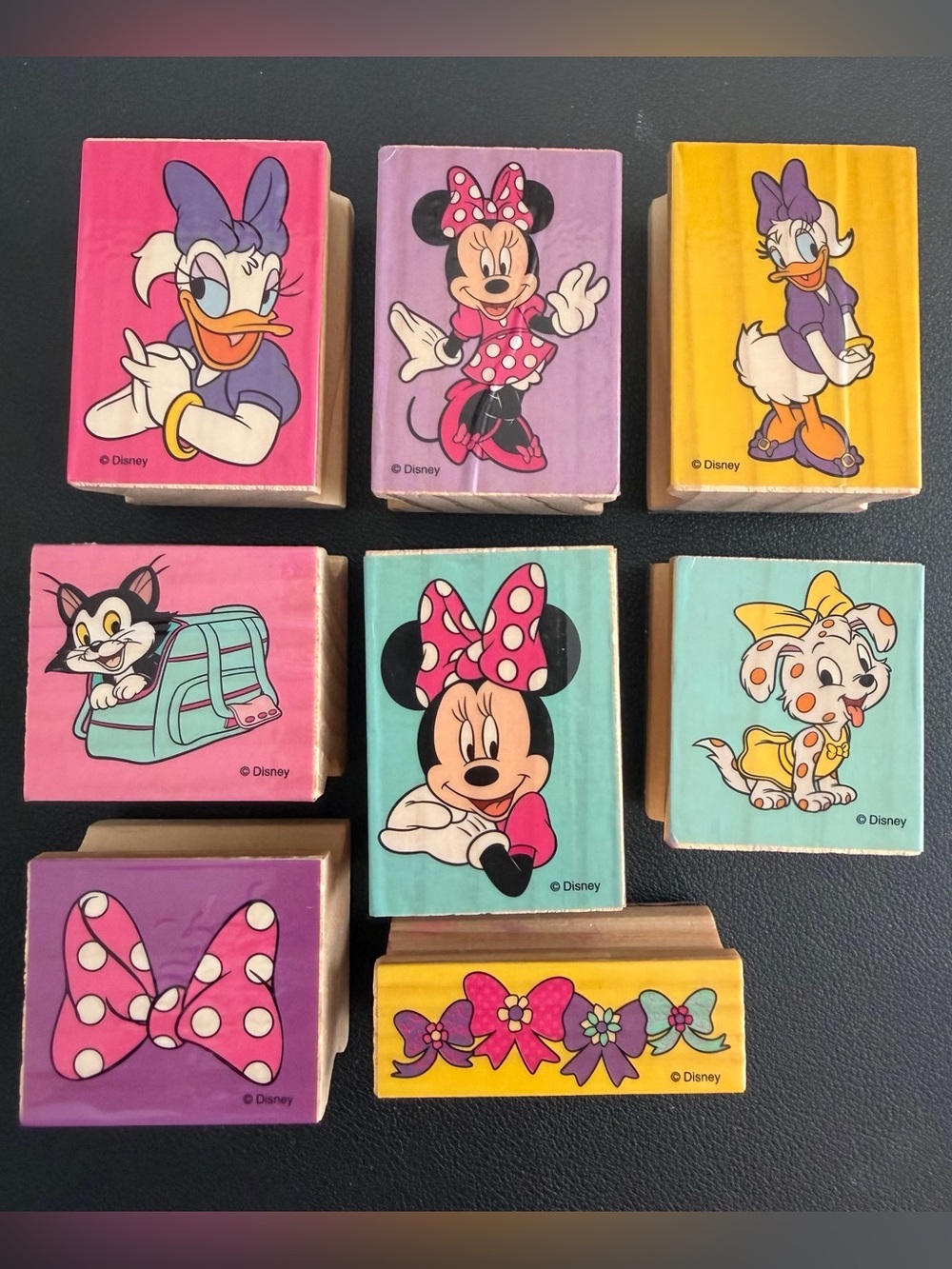 Vintage Disney Wooden Character Rubber Stamp Set - Daisy Duck, Minnie Mouse, etc